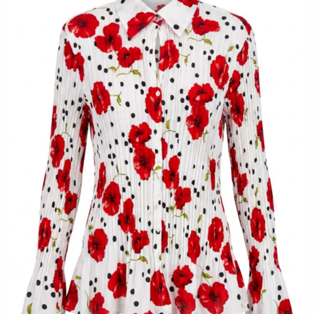 Sunny Leigh & Halley Mathews Blouse 1X+XL Pleated Ruffle V-Neck Bell Sleeve(#52 - Picture 4 of 12